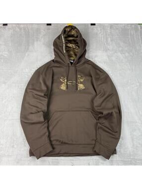 Under Armour Camouflage Logo Hoodie Brown Pullover Pocket Size M Hunting Outdoor